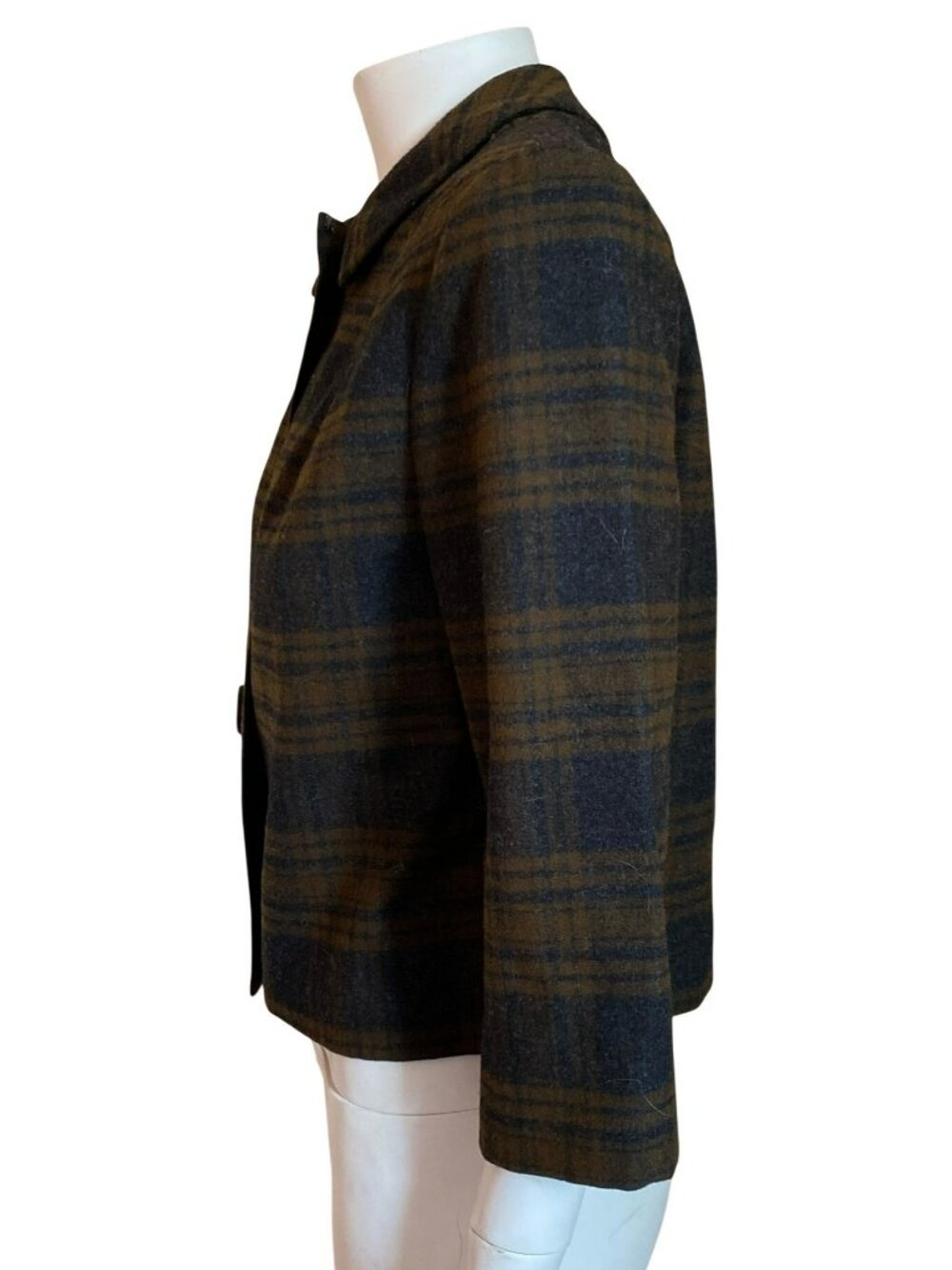 Pendleton Wool Plaid Jacket Blazer 3/4 Sleeves Brown Black Classic 60s 70s Small - Picture 2 of 9